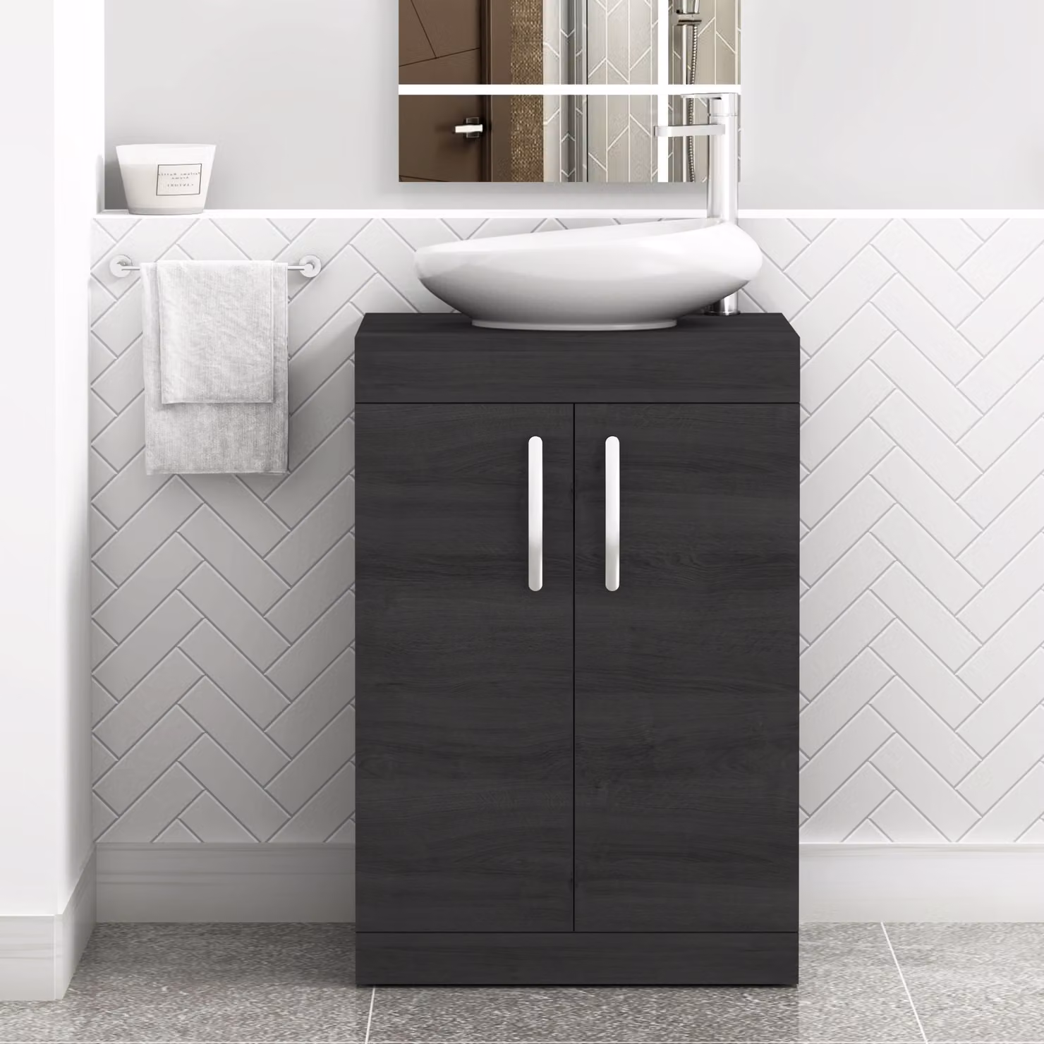 Nova Royal Bathrooms Turin 500mm Floor Standing 2 Door Bathroom Vanity Unit in Matt Black with Countertop Basin