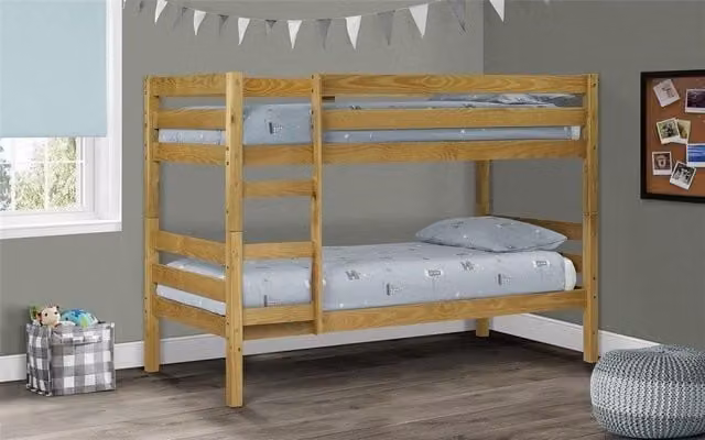 Ashfield Solid Pine Two-Tier Bunk Bed in Brown, W/D/H: 90 x 190 x 159 cm