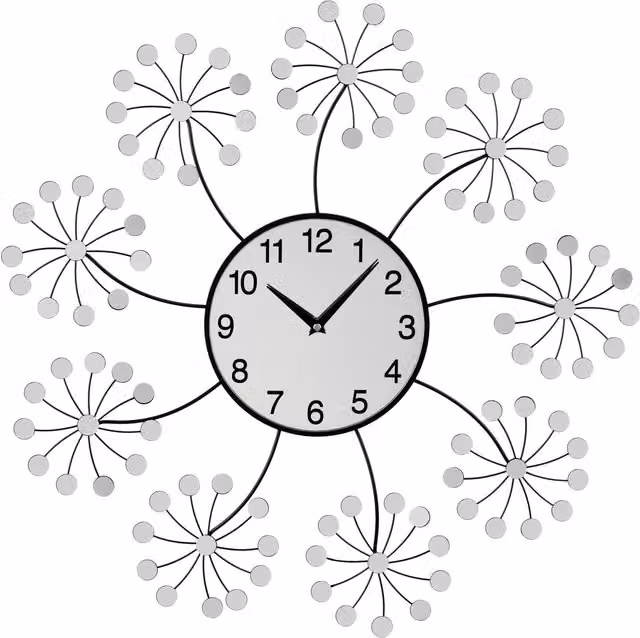 Orsina by Interiors by Premier Silver Mirrored Floral Round Wall Clock, Diameter: 60 cm