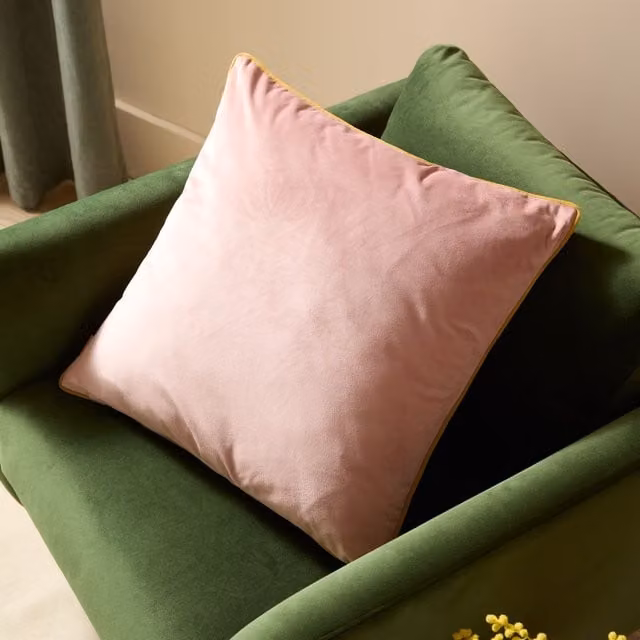 Furn Meridian Velvet Piped Square Cushion in Pink, W x D: 55 x 55 cm – 1