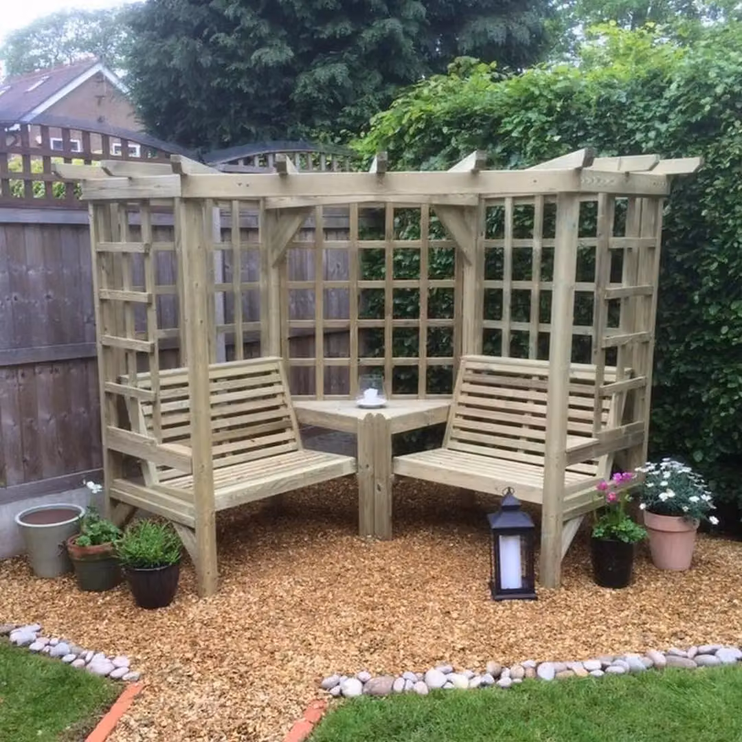 Churnet Valley Garden Furniture Ltd Clementine Corner Arbour with 2 Benches and Table in Brown, W/D/H: 290 x 205 x 150 cm – 4
