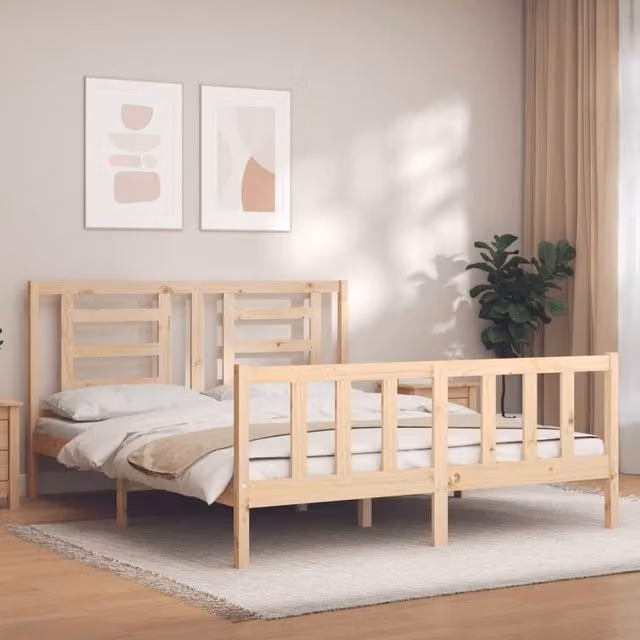 Berkfield Home Solid Wood Bed Frame with Headboard in Brown, 160 x 200 cm