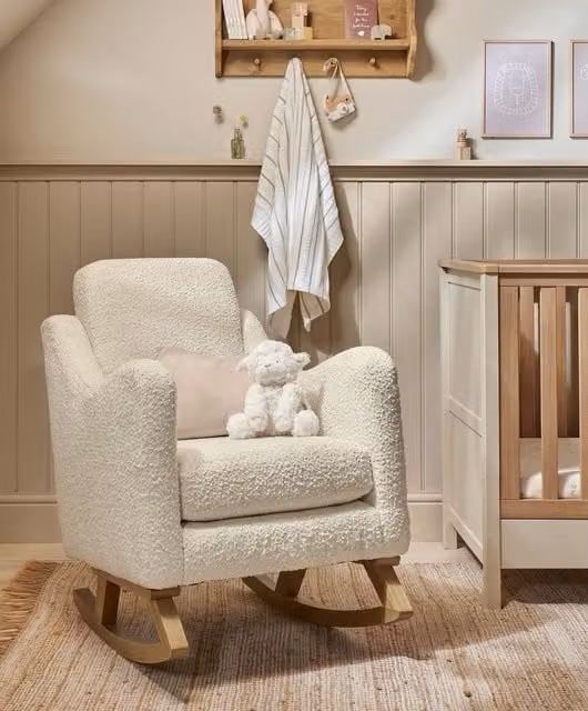 Mamas & Papas Bowdon Nursing Chair in Oyster Chenille Bouclé with Oak Wood Frame