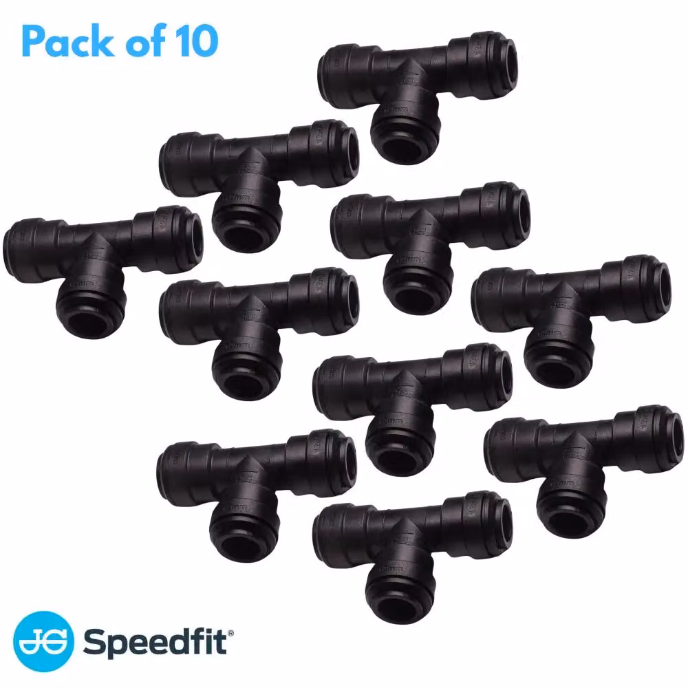 John Guest 12mm Union Tee Push Fit 10 Pack in Black – 3