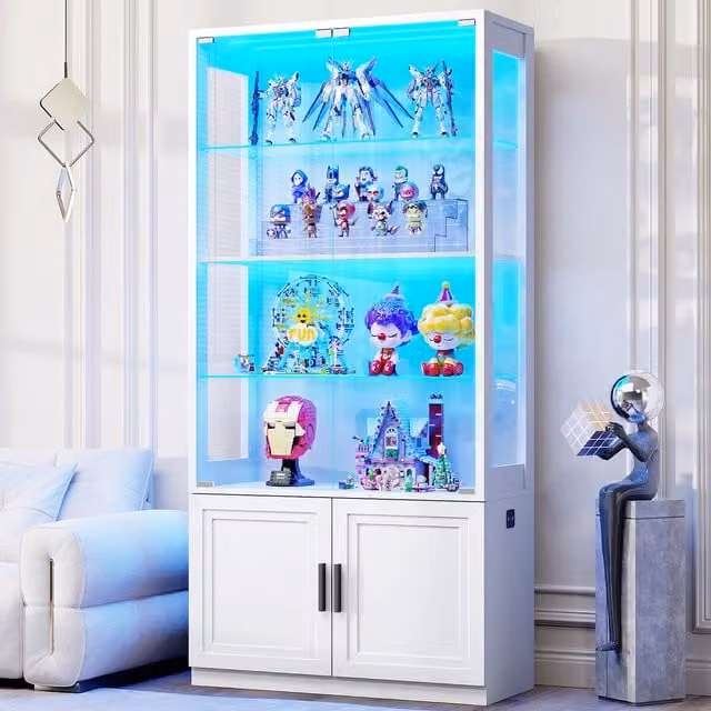 BROTTAR Display Cabinet with Glass Doors and Integrated Lighting, White