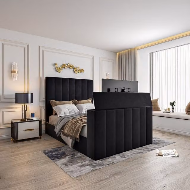 Casani Modern Upholstered Velvet Fabric Bed Frame in Brown or Black, 180 x 200 cm