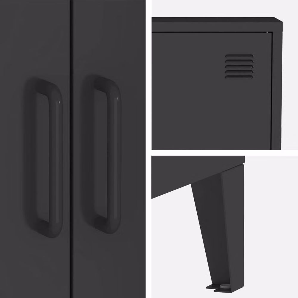 sweeek Set of 2 Matt Black Metal Wardrobes with Hinged Doors, W/D/H: 75 x 33 x 110 cm – 4