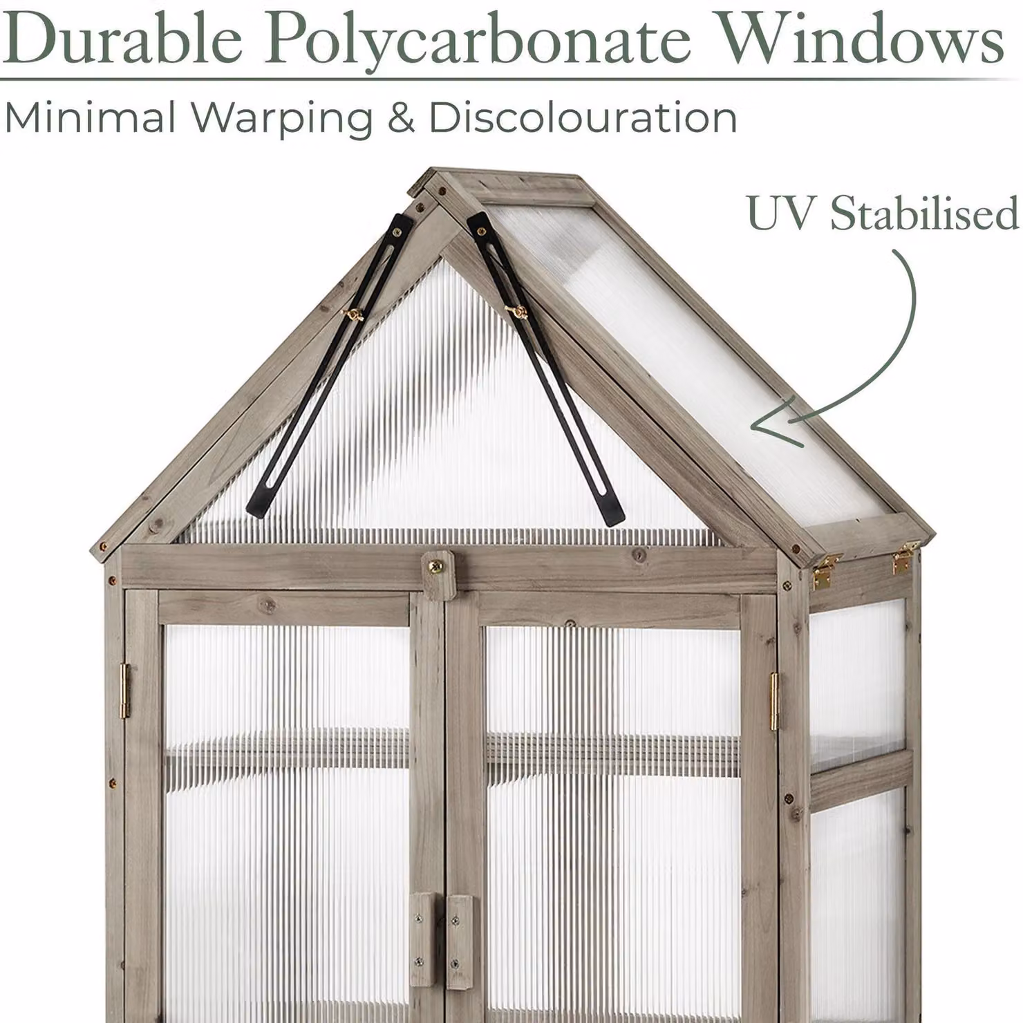 Christow Grey Wooden Polycarbonate Lean To Cold Frame Garden Greenhouse with Shelving and Lock, W/D/H: 130 x 70 x 40 cm – 3