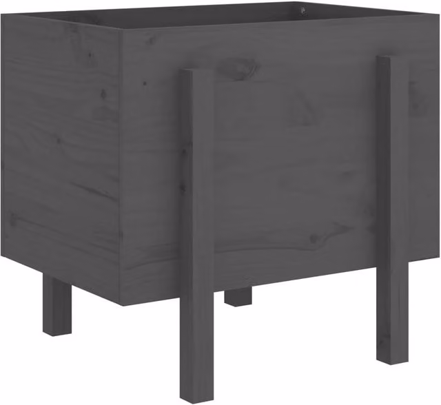 Berkfield Home Grey Solid Wood Pine Garden Planter Tub W: 62 cm, D: 50 cm, H: 57 cm – 1