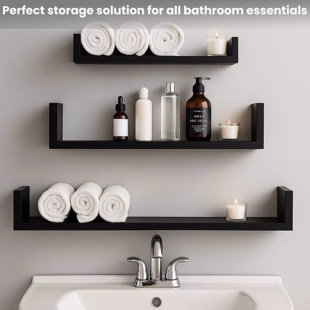 PAWNORA Set of 3 Wall Mounted Floating Shelves in Matt Black – 4
