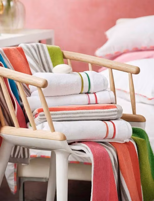 Designers Guild Pink Striped Embroidered Fluffy Pure Cotton Towel