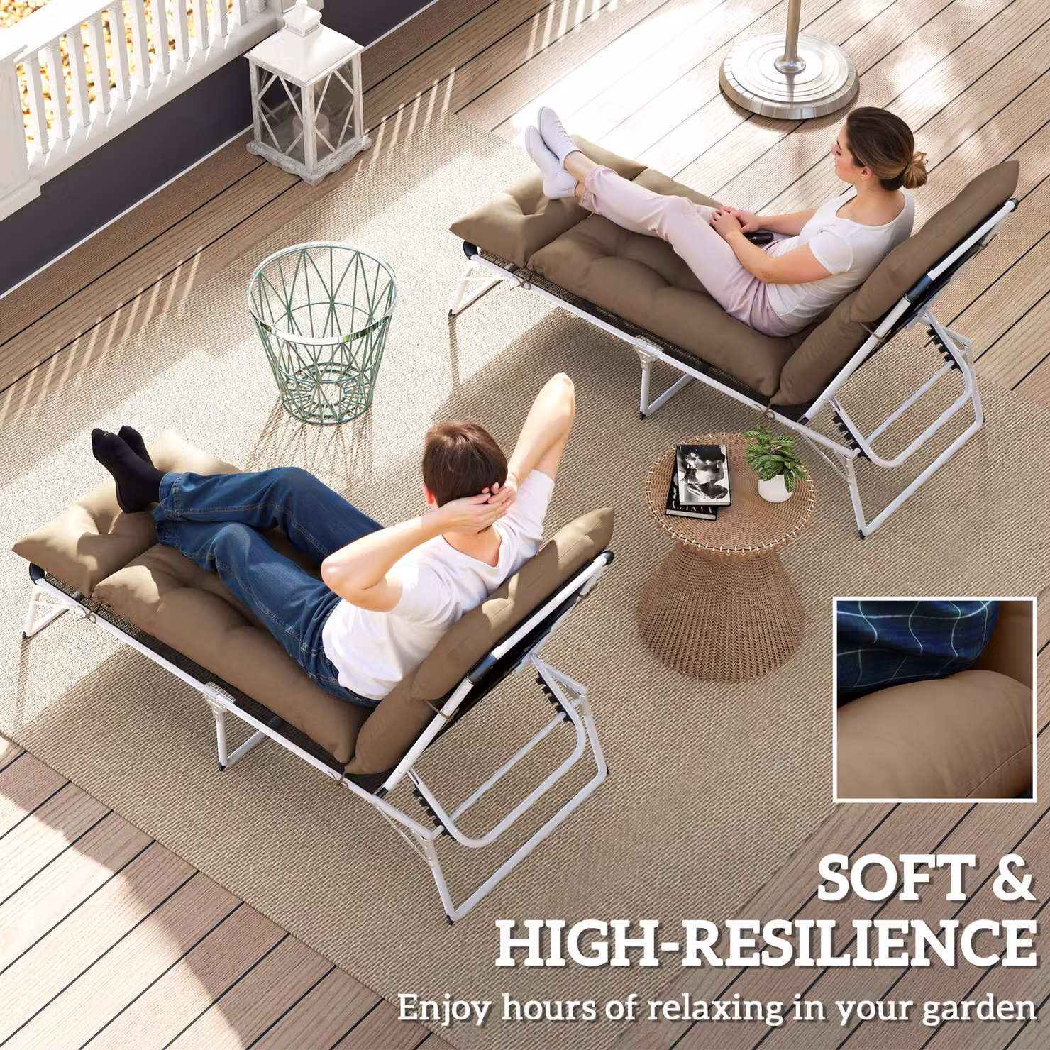 Outsunny Set of 2 Sun Lounger Replacement Cushions in Beige, W/D/H: 190 x 56 x 10 cm – 5