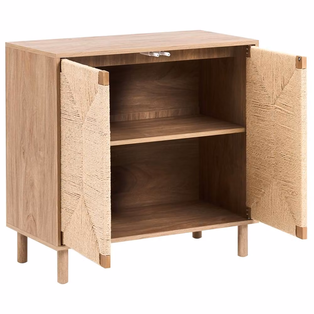 Wyld and Coco 2-Door Boho Sideboard in Light Brown with Paper Rope Front – 3