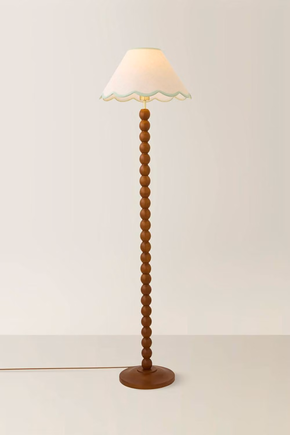 ValueLights Bobbin Colour Trim Linen Shade Floor Lamp in Pale Green with Walnut Wood Base – 2