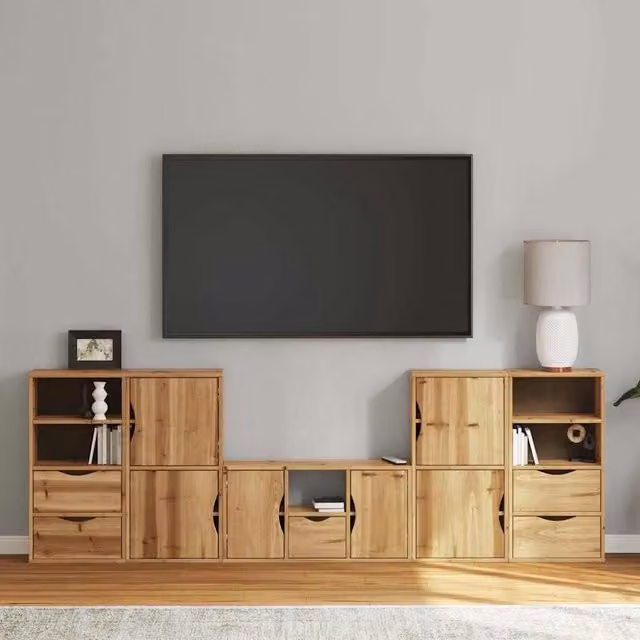 Berkfield Home ODDA 5 Piece Solid Wood Pine TV Unit with Storage in Brown