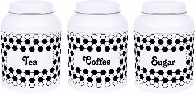 Purely Home Hexagon Tiles Metal Tea Canister with Domed Lid in Black or White