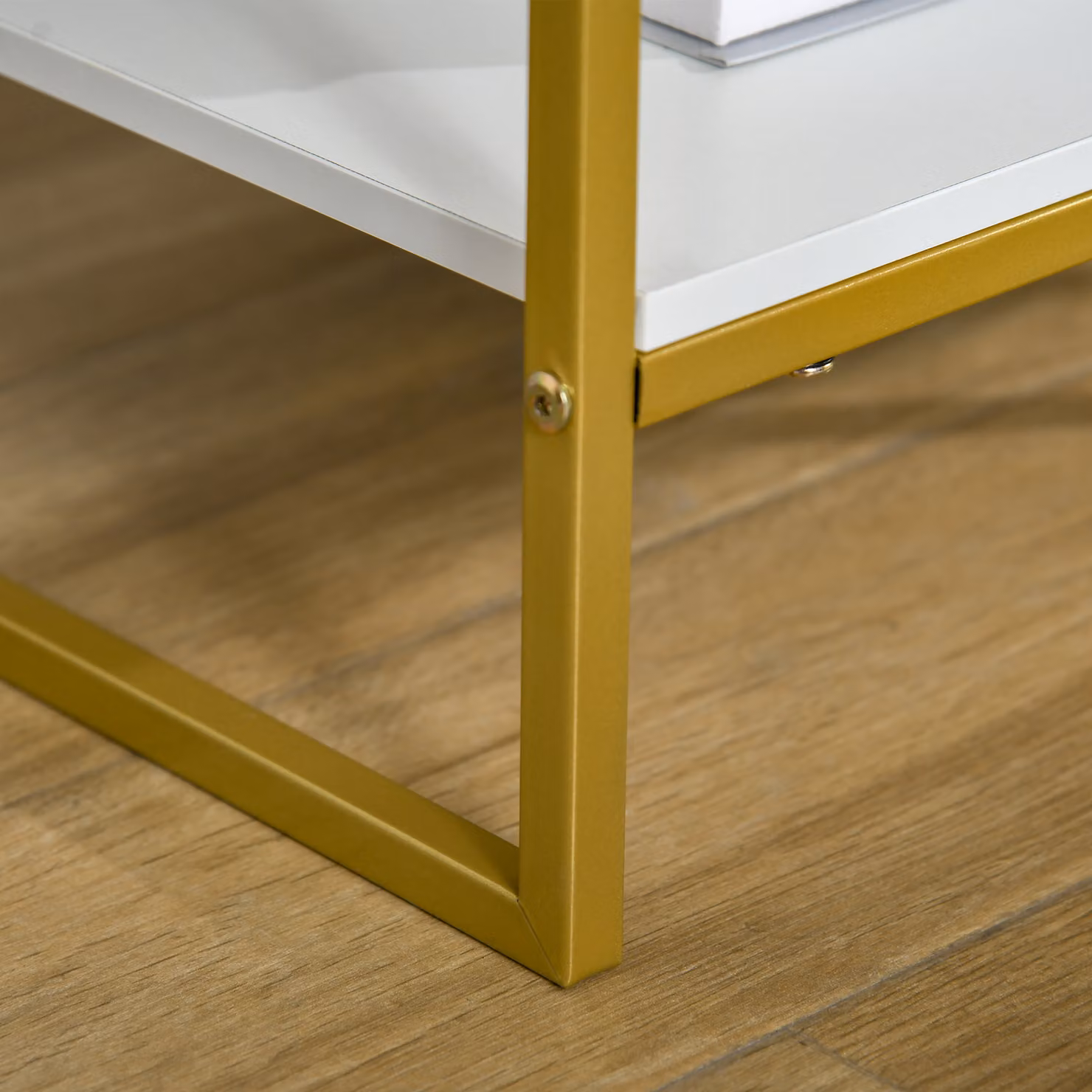 HOMCOM Contemporary Bedside Cabinet with Drawer and Shelf in White and Gold – 4