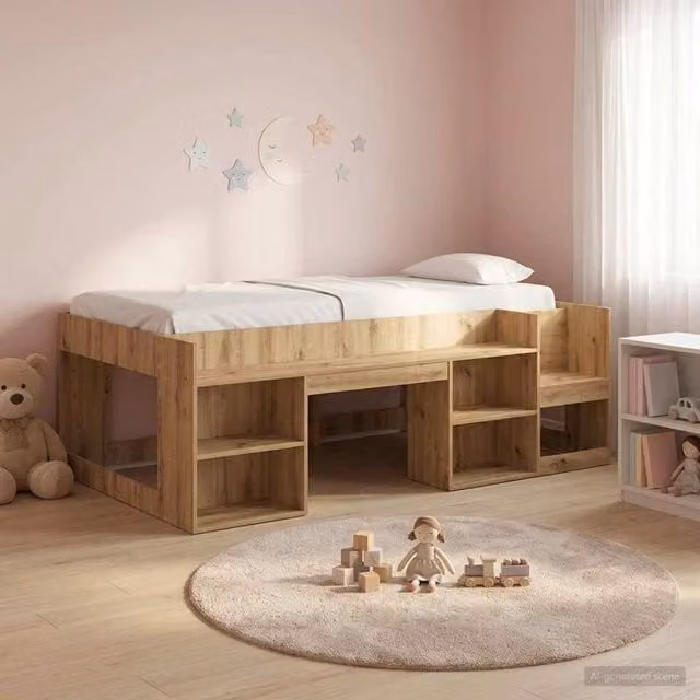 Berkfield Home Kids Bed Frame with Storage in Artisan Oak Brown, W/D/H: 90 x 190 cm