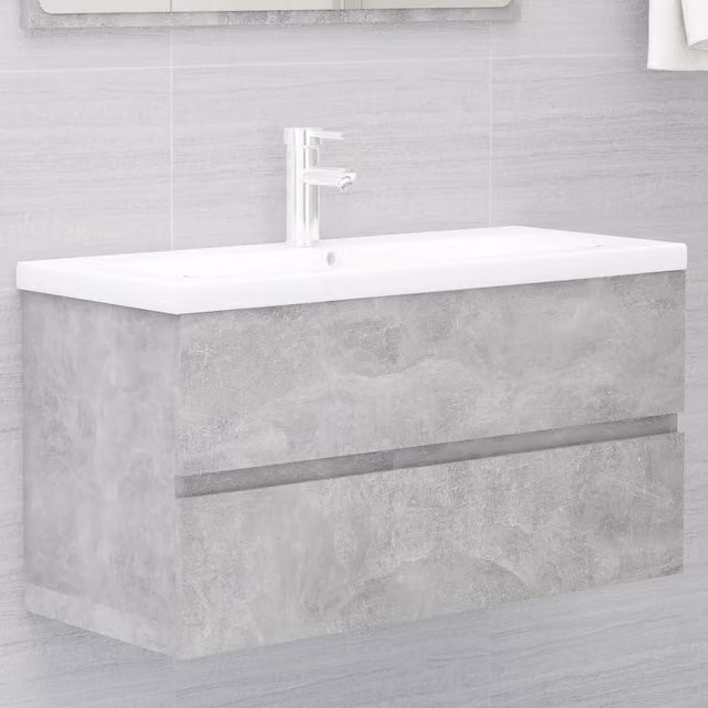 Berkfield Home Sink Cabinet in Concrete Grey, W: 90 cm, D: 38.5 cm, H: 45 cm