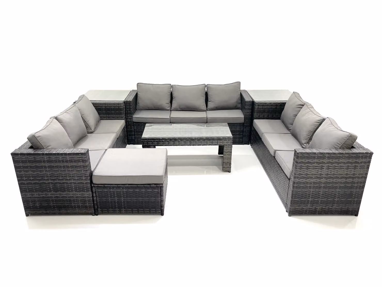 Fimous 10 Seater Rattan Outdoor Garden Furniture Set with Coffee Table, Large Footstool and 2 Side Tables in Dark Grey Mixed – 2