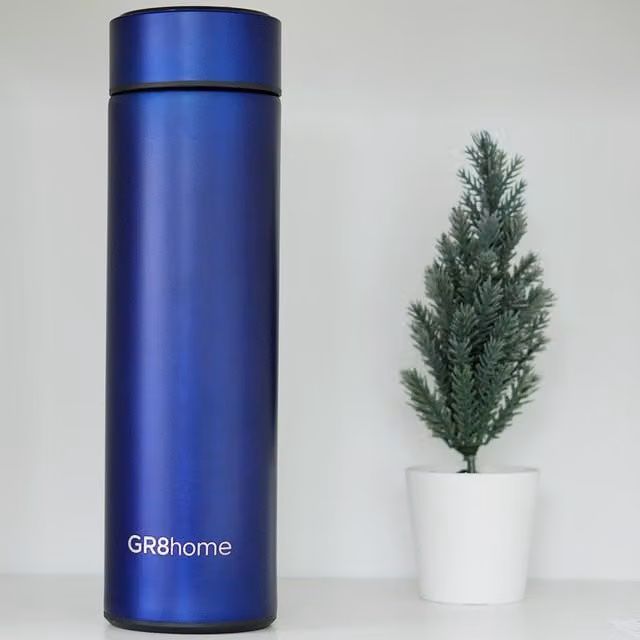 Gr8 Home Blue Vacuum Flask Water Bottle with Temperature Display, 500ml