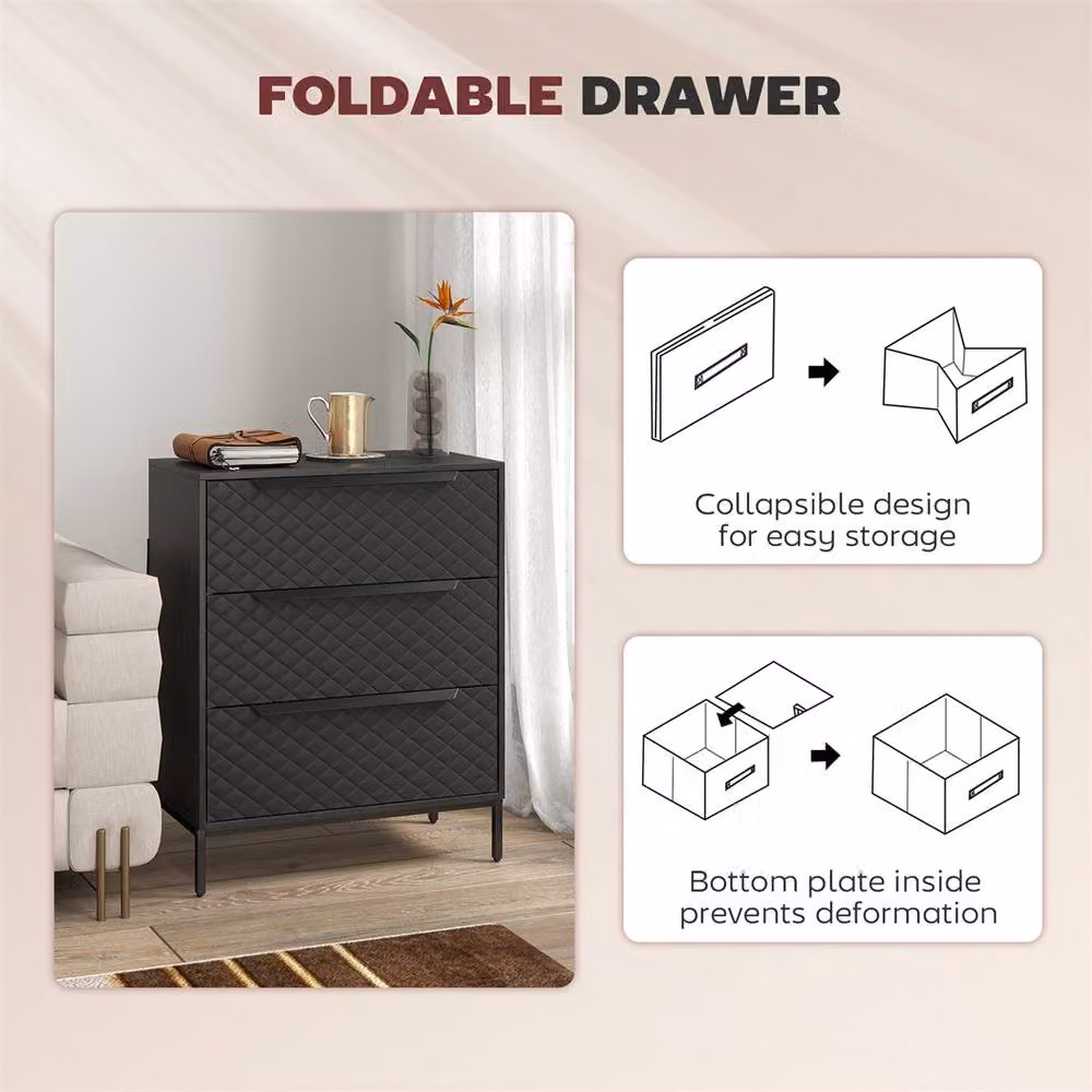 Kelvenix Modern Black 3 Drawer Dresser for Bedroom – 4
