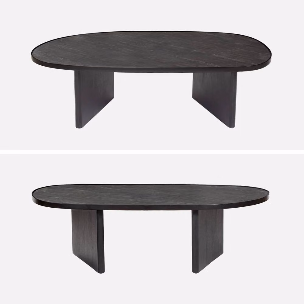 sweeek Oval Coffee Table in Black Mango Wood and Stone Veneer, W/D/H: 60 x 35 x 17 cm – 3