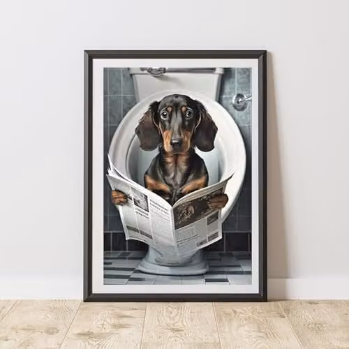60 Second Makeover Dachshund On The Toilet Multicolour Paper Poster, A3