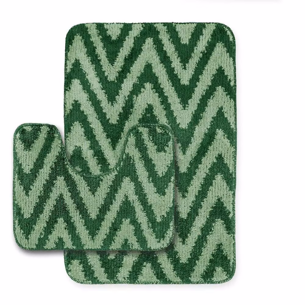 Velosso 2 Piece Emerald Green Chevron Stripe Bath and Pedestal Mat Set – 2