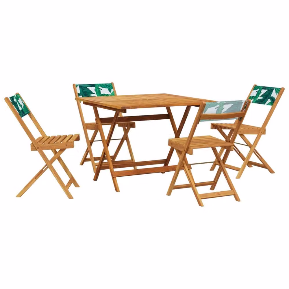 Berkfield Home 5 Piece Garden Dining Set in Green with Acacia Wood and Floral Pattern Fabric – 2
