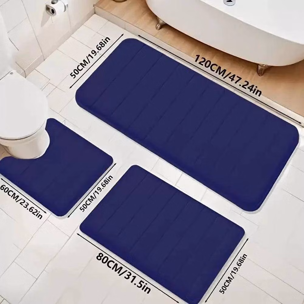 NESTLUNE 3-Piece Extra Soft Non-Slip Memory Foam Bath Mat Set in Blue – 3