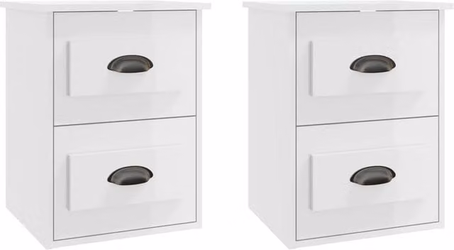 Berkfield Home Wall-mounted Bedside Cabinets, 2 Pack, High Gloss White, W: 41.5 cm, D: 36 cm, H: 53 cm