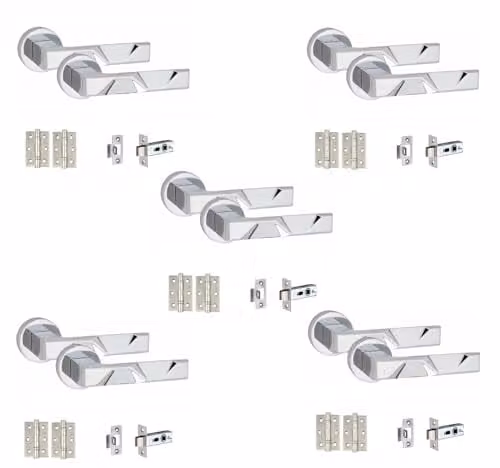 Golden Grace Nova Door Handles with 2.5 inch Latch, Polished Chrome, 5 Sets