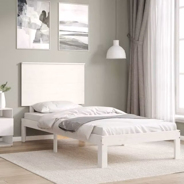 Berkfield Home Beautiful Bed Frame with Headboard in White Solid Pine, W/D/H: 100 x 203.5 x 82.5 cm – 1