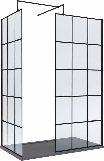 Balterley 8mm Glass Walk-In Wetroom Screen and Tray Set, Black and Grey, W: 1400 mm, D: 800 mm – 1
