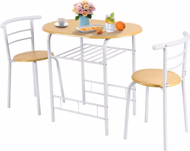 Costway Classic 3 Piece Round Breakfast Table and Chairs Set in White