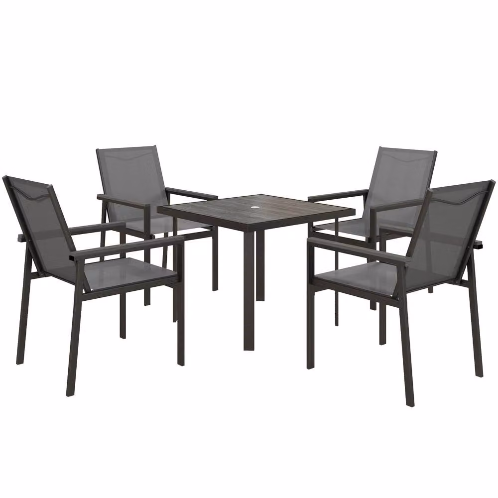 STILVORA 4-Seater Modern Dining Set with Grey Matt Metal and Glass Frame – 4