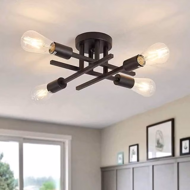 Goeco 4-Light Vintage Industrial Ceiling Light in Black with E27 LED Bulbs – 1