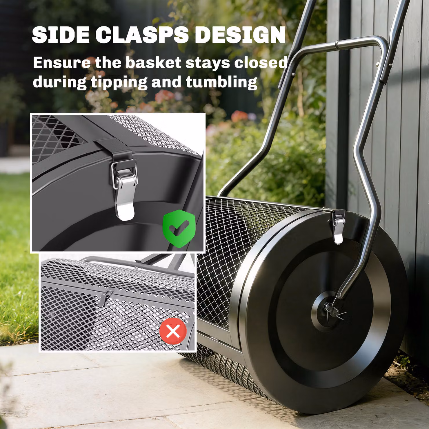 Outsunny Black Metal Compost Spreader with Detachable U-Shaped Handle and 20 Inch Peat Moss Basket – 5