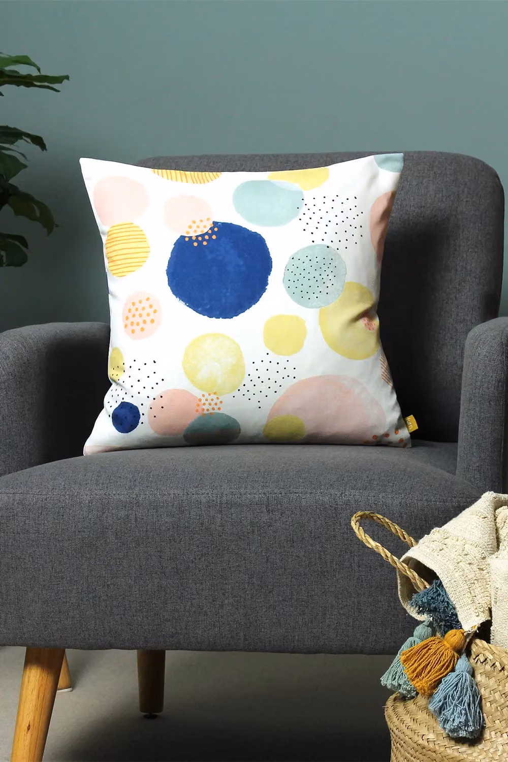 Furn Dottol Multicolour Geometric Dotted Square Polyester Cushion, W/D/H: 43 x 43 x 43 cm – 2