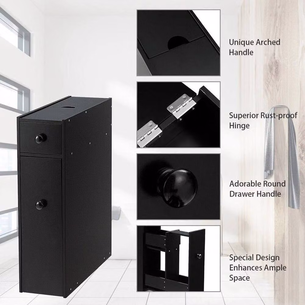 KORVIXA Slim Free Standing Wooden Storage Cabinet in Black, W/D/H: 15 x 15 x 100 cm – 5