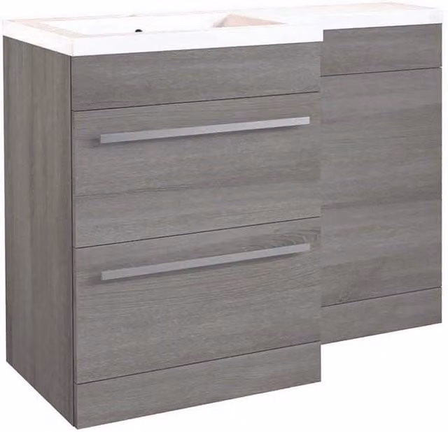 Clifton Silver Oak Left Hand 2 Drawer Combo Unit with L Shape Basin, Light Grey, Width: 110 cm – 1