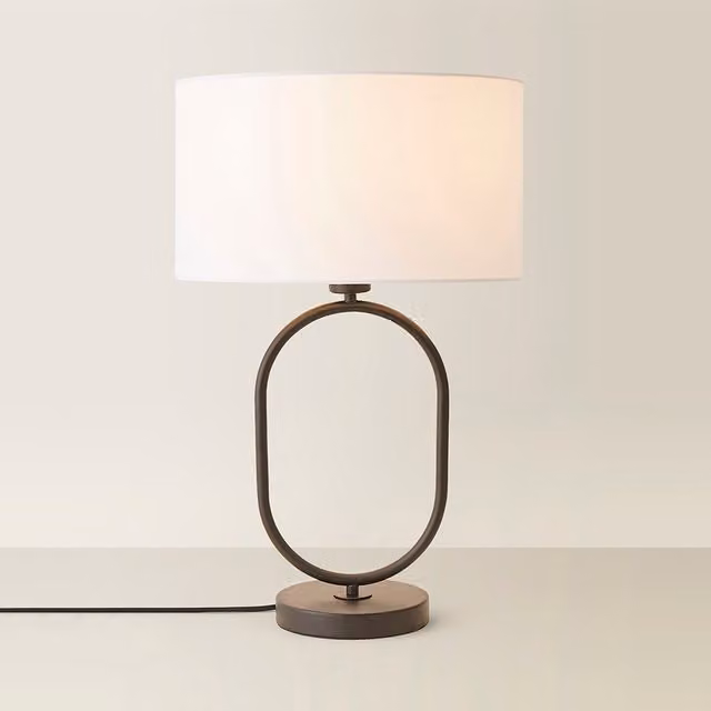 ValueLights Antonia Art Deco Table Lamp with White Fabric Drum Shade