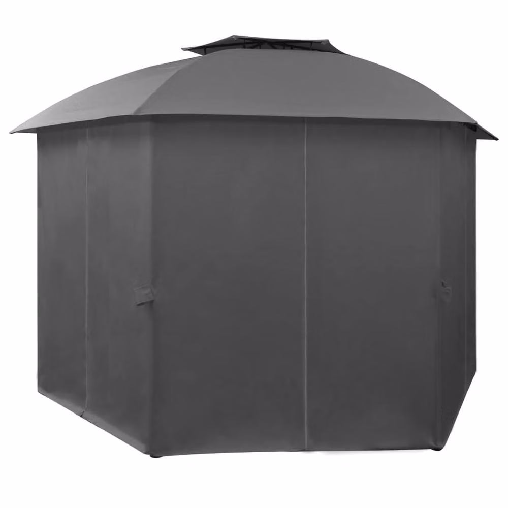 Berkfield Home Garden Hexagonal Marquee Pavilion Tent with Curtains, Dark Grey, W: 360 cm, D: 265 cm, H: 265 cm – 3