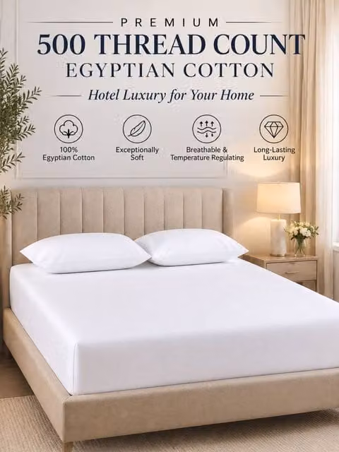 Grace 500 TC Egyptian Cotton Double Fitted Sheet in White, W/D/H: 140 x 200 x 35 cm