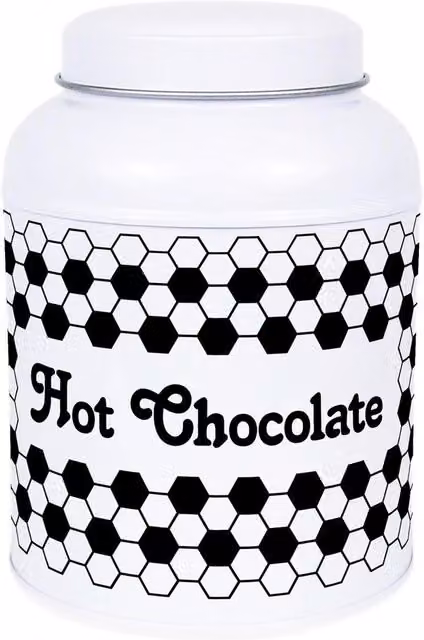 Purely Home Hexagon Tiles Tea Canister with Small Domed Lid, Metal Kitchen Storage Tin, Black and White Geometric Design