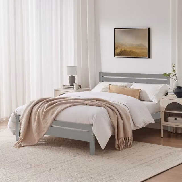 FurnitureboxUK Declan Solid Pine Double Bed Frame, Grey – 1