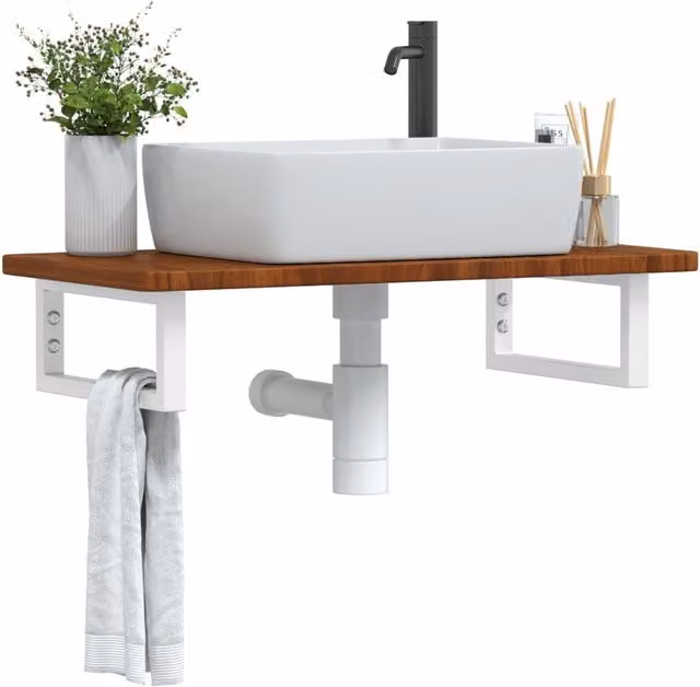 Berkfield Home Wall Mounted Basin Shelf in Brown Oak and Steel