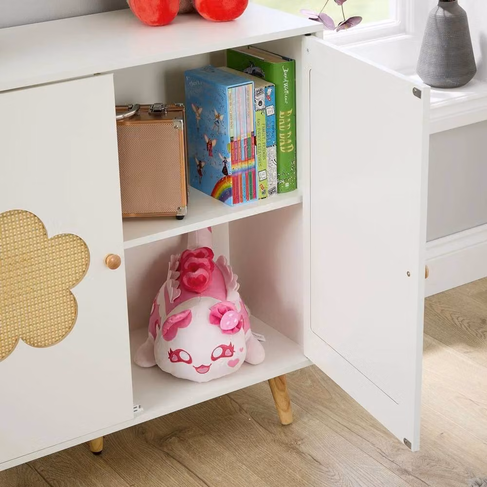 NESTLUNE 2 Door Rattan Storage Cabinet in White for Hallway and Living Room W: 100 cm, D: 15 cm, H: 15 cm – 2