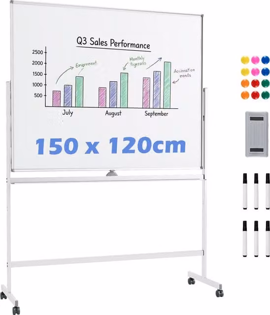 COSTWAY Double-Sided Magnetic Mobile Whiteboard in White